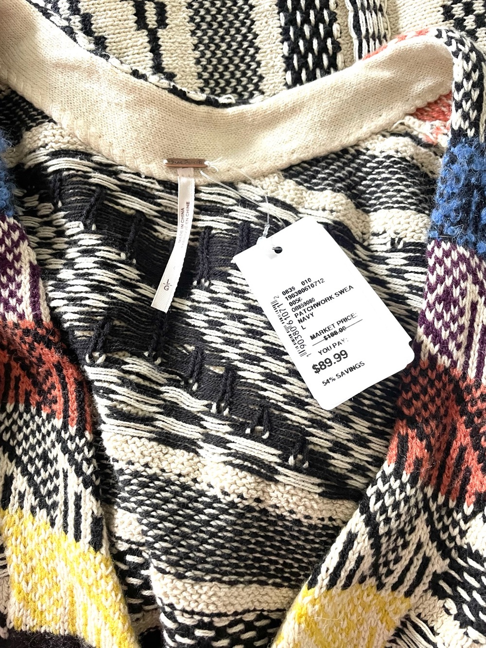 NWT Free People Patchwork Sweater Dress Size L - Picture 4 of 7